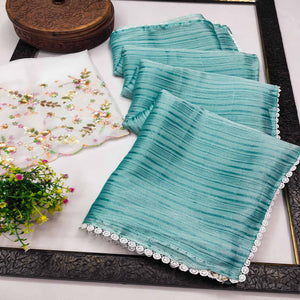 Turquoise Solid Woven Chiffon Saree With Lace Border