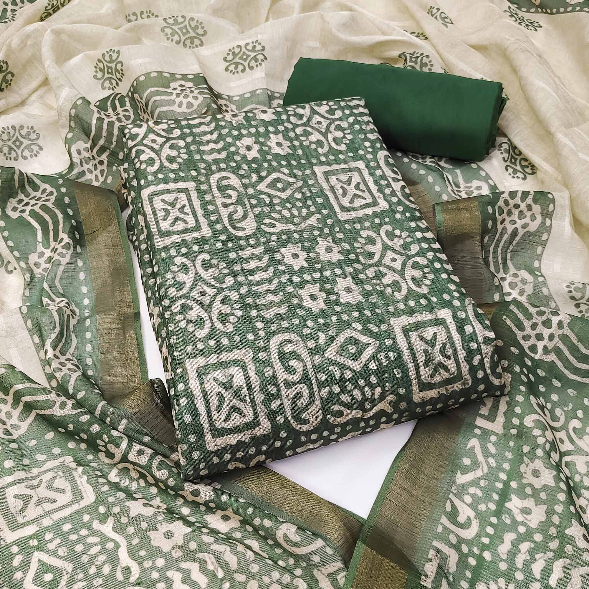 Green Printed Pure Cotton Dress Material