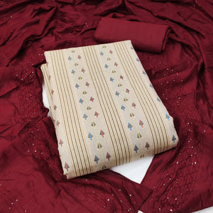 Cream Woven Pure Cotton Dress Material