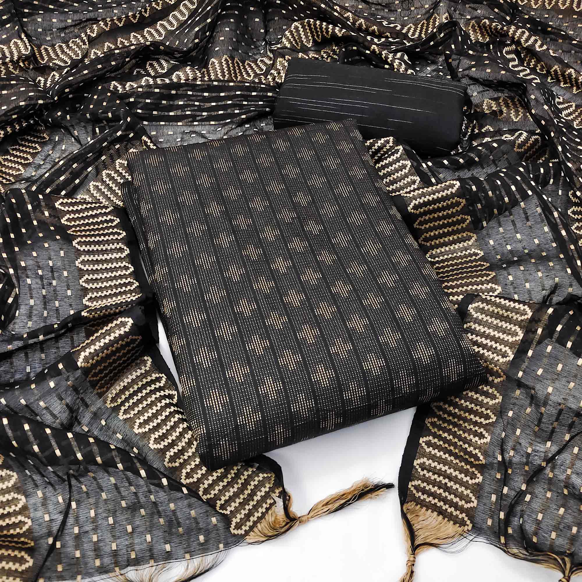 Black Woven Pure Cotton Dress Material