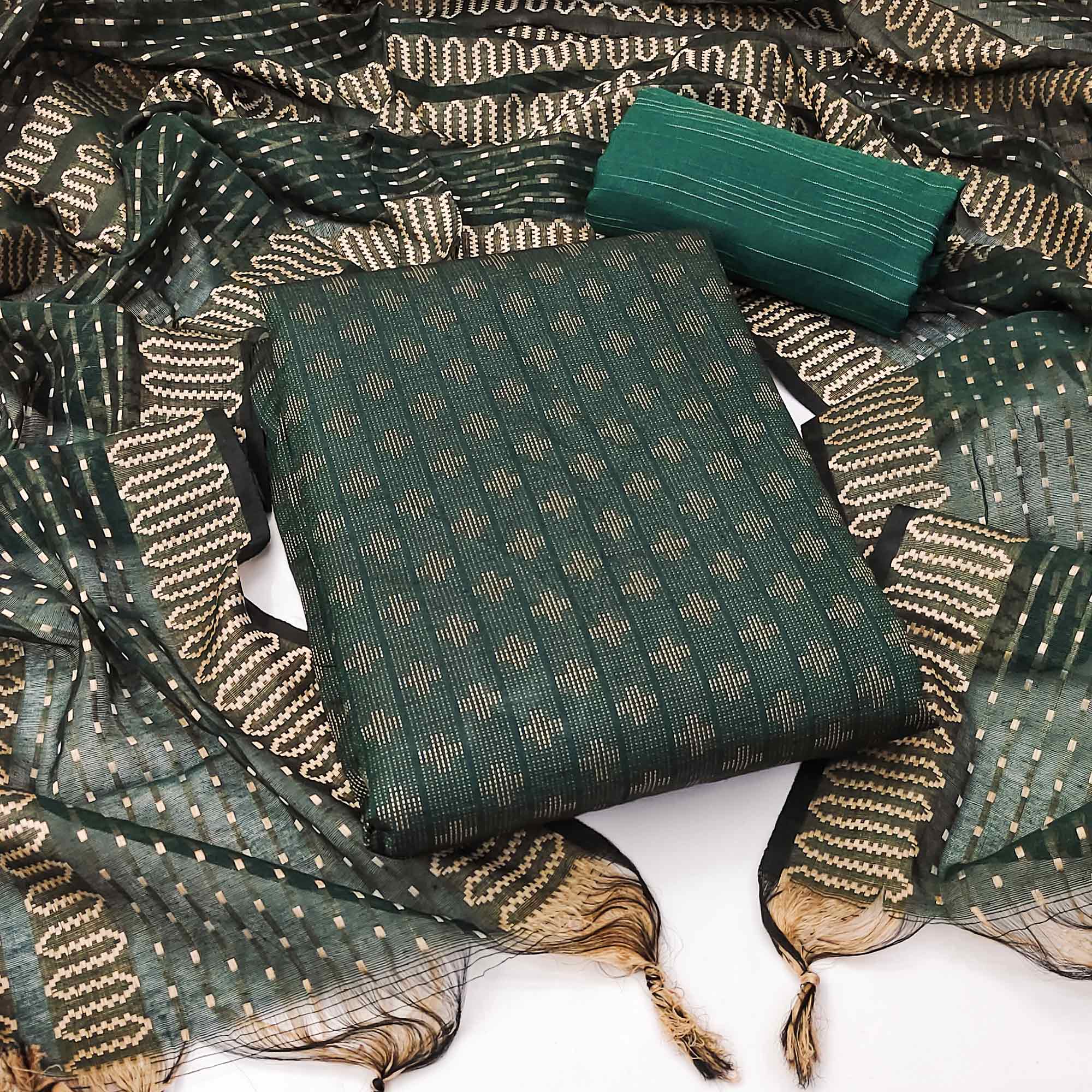 Green Woven Pure Cotton Dress Material