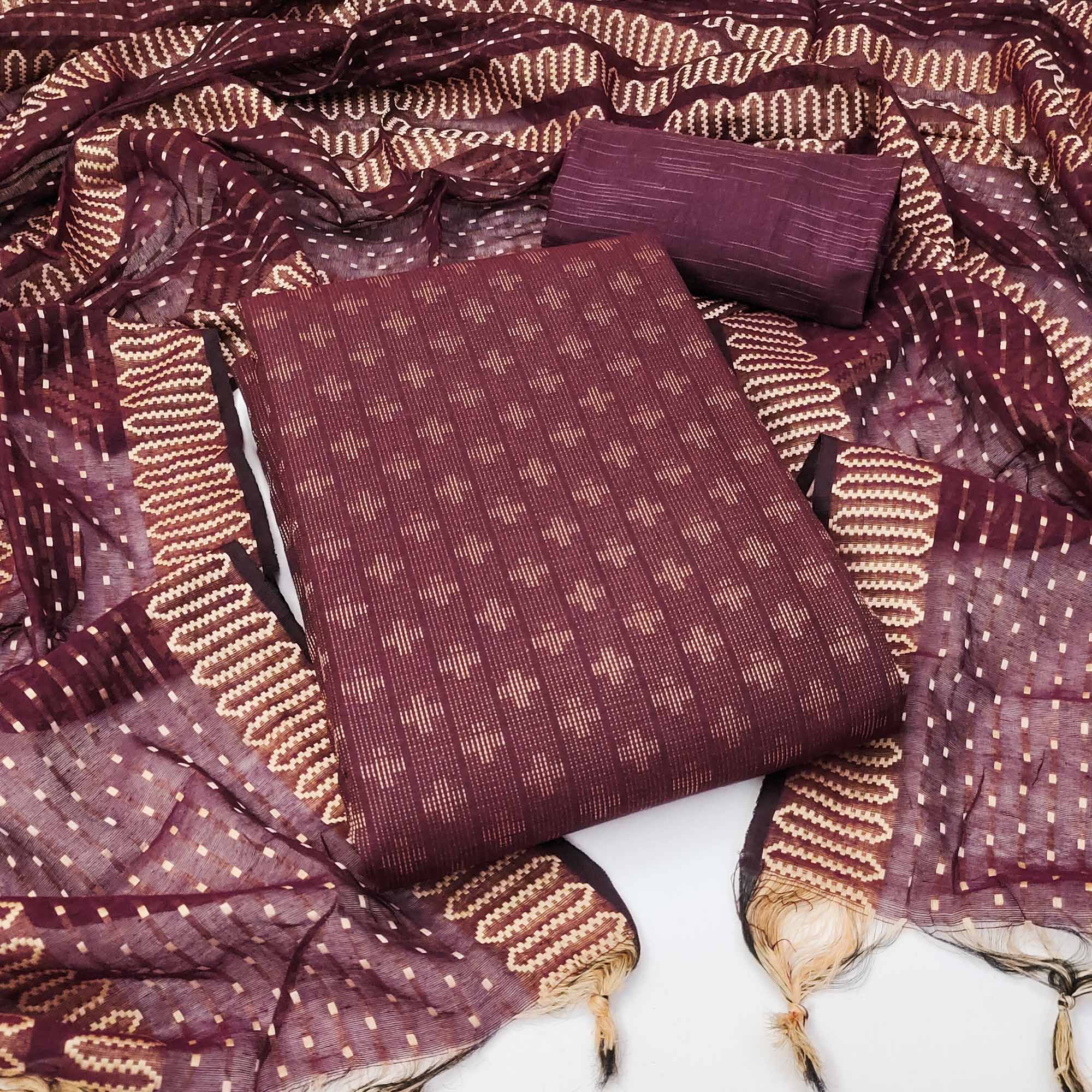 Maroon Woven Pure Cotton Dress Material