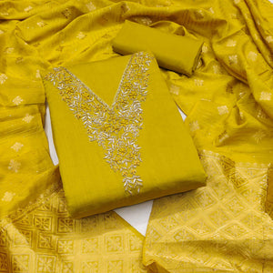 Mustard Beads Embroidered Viscose Dress Material