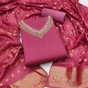 Pink Beads Embroidered Viscose Dress Material