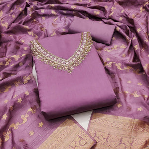 Purple Beads Embroidered Viscose Dress Material