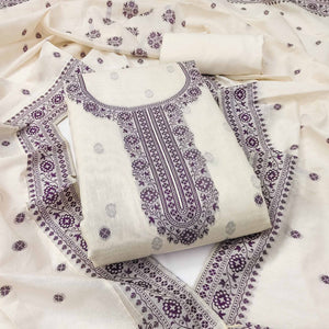 Off White & Wine Woven Pure Cotton Dress Material