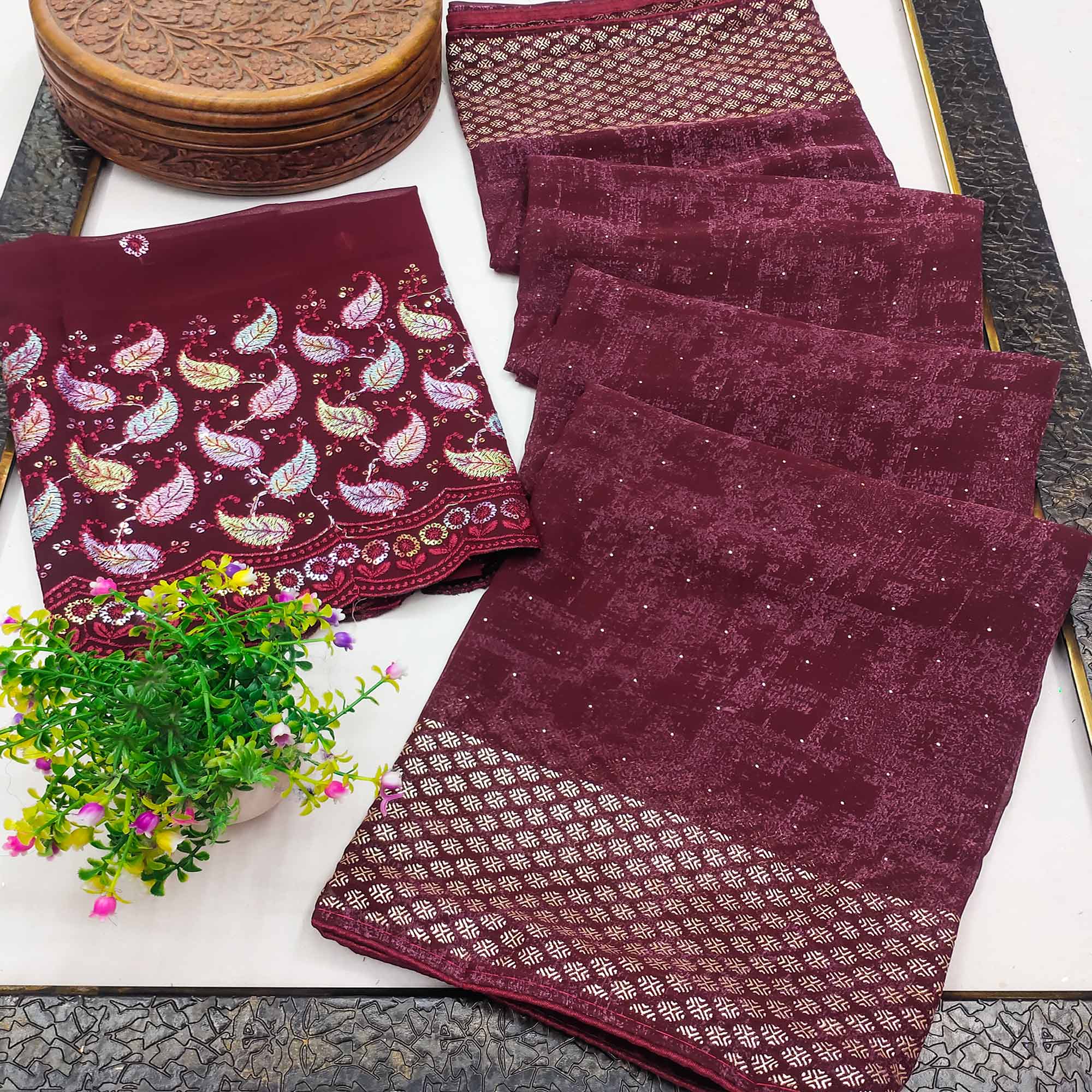 Maroon Abstract Printed Georgette Saree