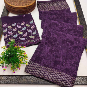 Wine Abstract Printed Georgette Saree
