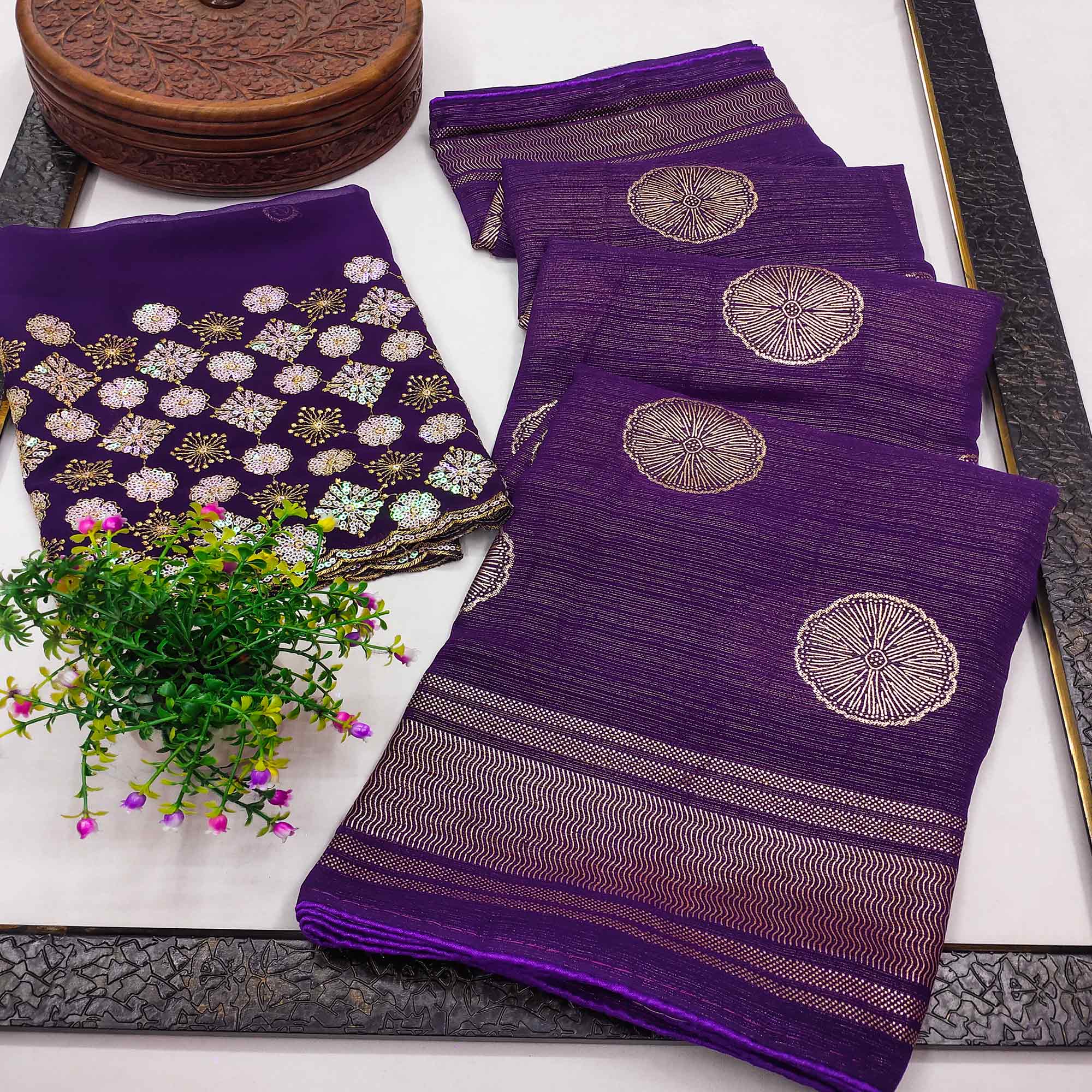 Purple Foil Printed Georgette Saree