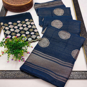Teal Foil Printed Georgette Saree