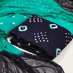 Blue & Turquoise Tie & Dye Printed Rayon Dress Material