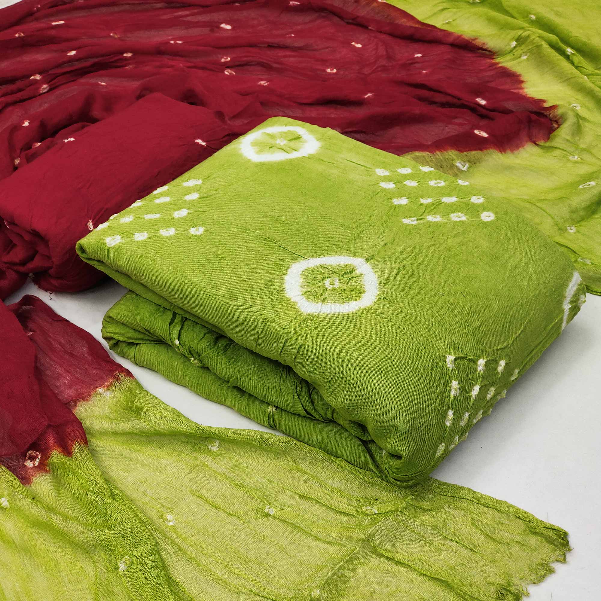 Light Green Tie & Dye Printed Rayon Dress Material