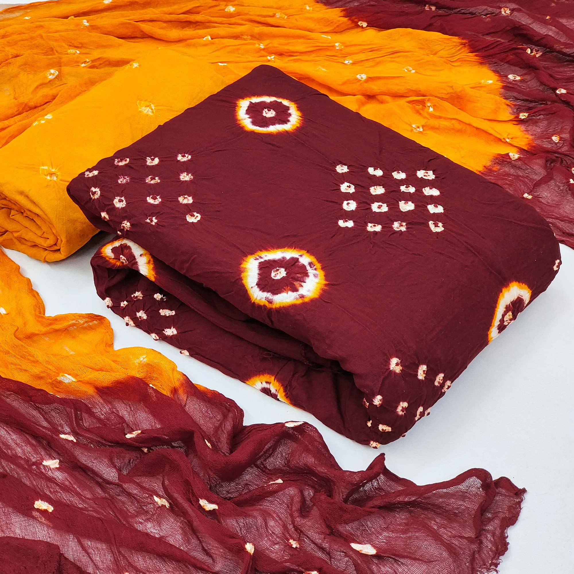 Maroon Tie & Dye Printed Rayon Dress Material