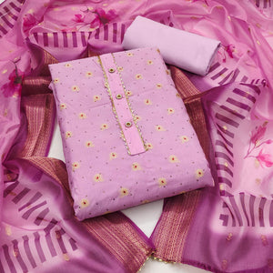 Pink Woven With Swarovski Work Banarasi Silk Dress Material