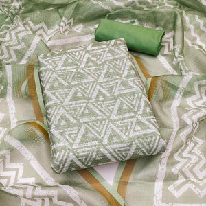 Green Geometric Printed Kota Doria Dress Material