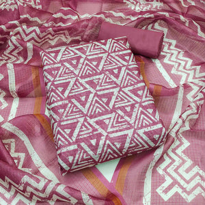 Mauve Geometric Printed Kota Doria Dress Material