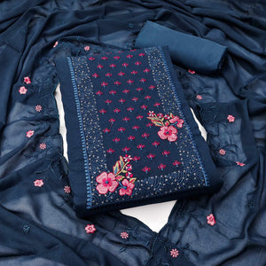 Designer Blue Georgette Fabric with Intricate Floral Embroidery