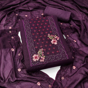 Designer Purple Georgette Fabric with Intricate Floral Embroidery