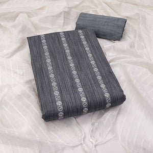 Intricate Weaving Work on Grey Pure Cotton Dress Material