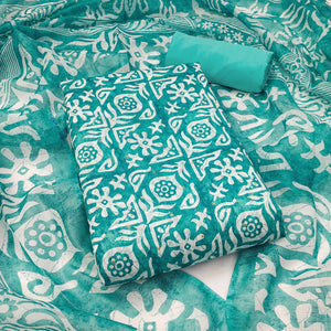 Turquoise Traditional Batik Print on Linen Dress Material