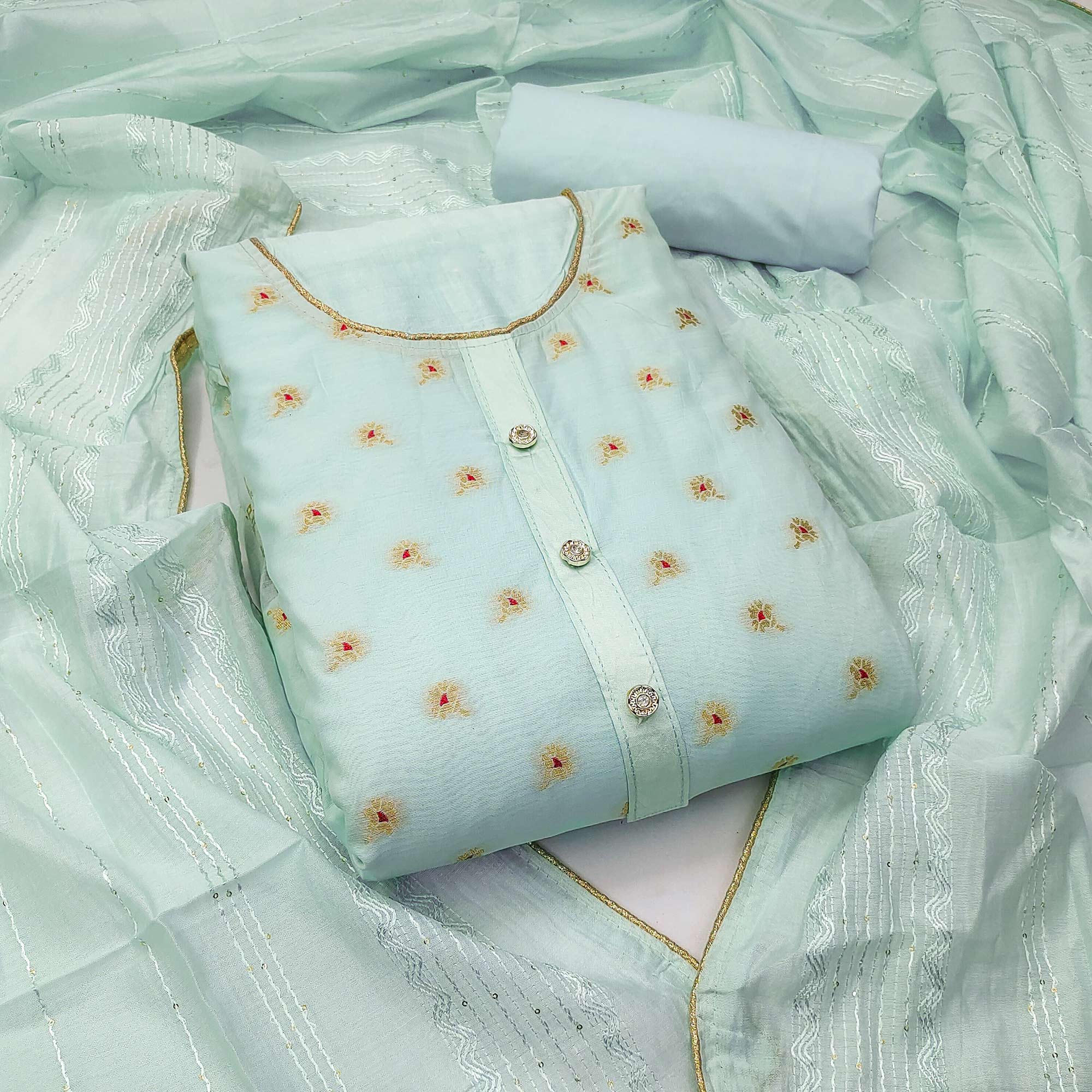 Sea Green Banarasi Silk Traditional Weaving Dress Material