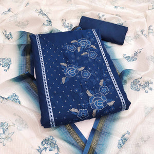 Blue Viscose Dress Material With Stunning Floral Sequin Embroidery