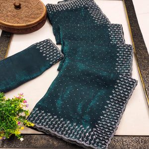 Morpich Green Organza Embellished Saree Adorned with Sparkling Stone Work
