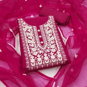 Soft Viscose Fabric in Pink with Delicate Floral Work