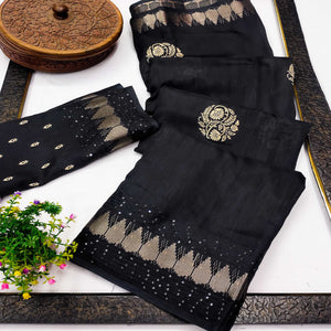 Festive Black Dola Silk Saree with Printed Florals & Heritage Border Work