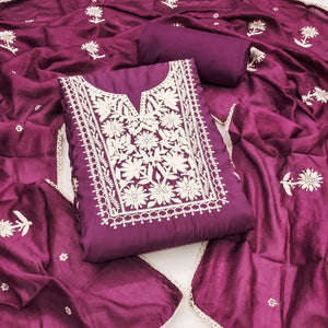 Purple Blossom Embroidered Viscose Fabric for Effortless Style