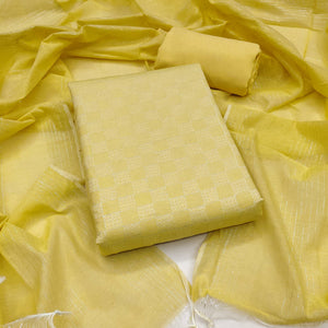 Soft and Breathable Pure Cotton Dress Material in Yellow with Timeless Checkered Design