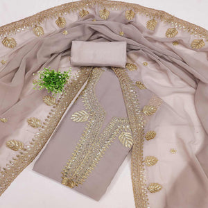 Taupe Beige Ethnic Dress Material in Georgette with Embroidery