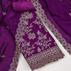 Purple Vichitra Silk Dress Material with Sequins Embroidery