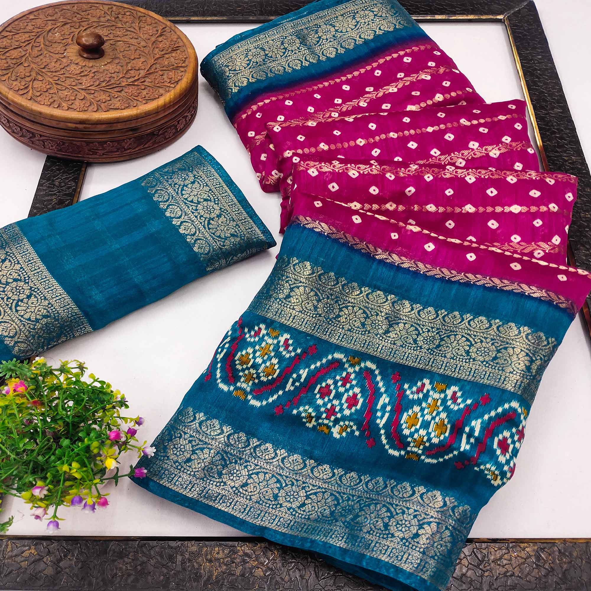 Pink Dola Silk Saree With Traditional Bandhani Motifs & Intricate Zari Weaving Elegance