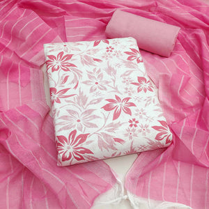 Pure Cotton Pink Dress Material with Delicate Floral Prints