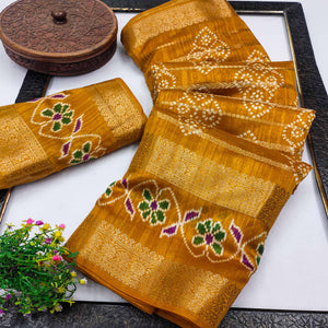 Festive Mustard Bandhani Print Saree with Rich Zari Detailing