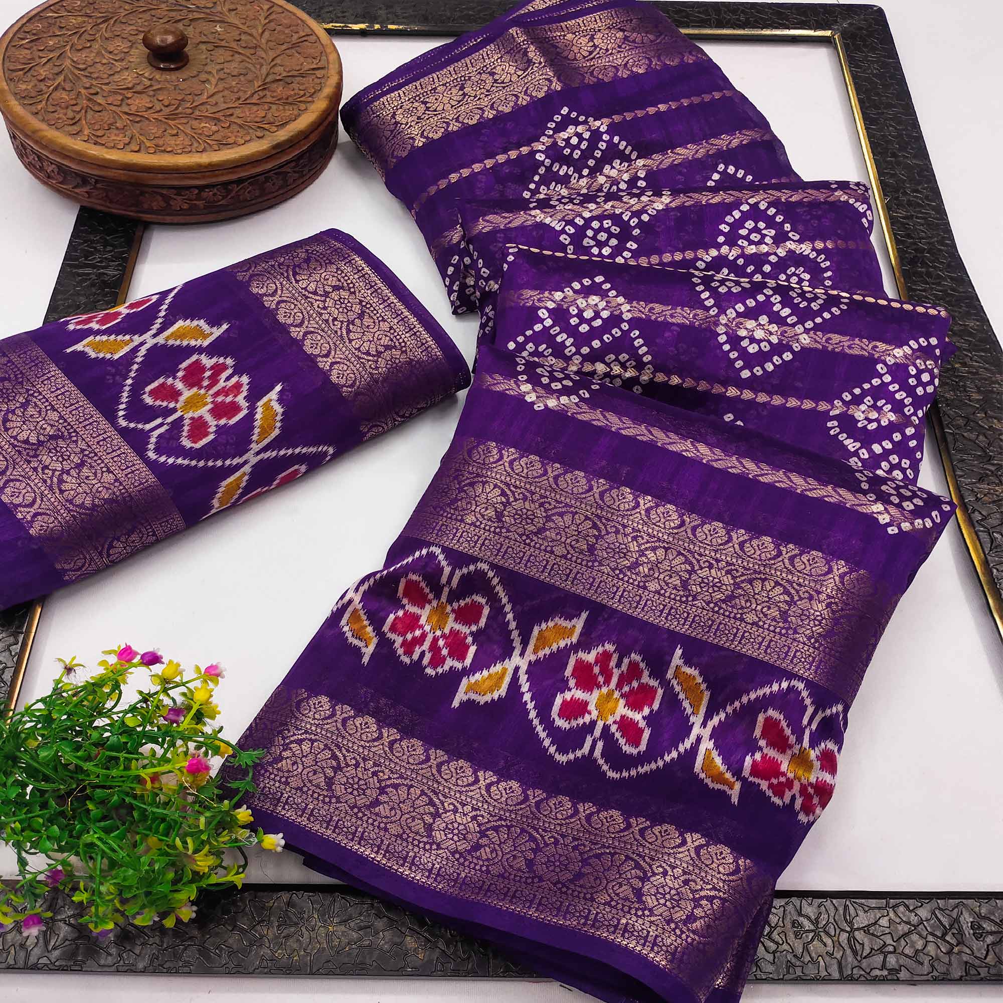 Festive Violet Bandhani Print Saree with Rich Zari Detailing