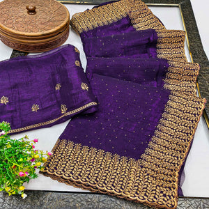 Violet Chiffon Saree with Shimmering Stone Detailing