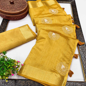 Yellow Embroidered Art Silk Saree Adorned with Classic Zari Weaving Details