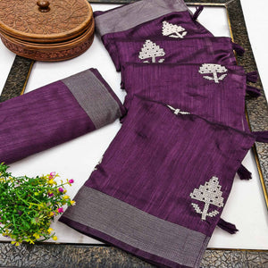Purple Embroidered Art Silk Saree Adorned with Classic Zari Weaving Details