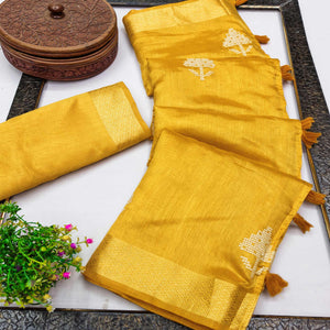 Yellow Embroidered Art Silk Saree Adorned with Classic Zari Weaving Details