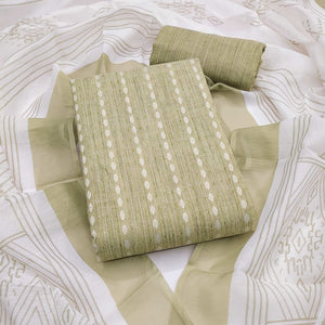 Classic Green Pure Cotton Dress Material Featuring Intricate Weaving