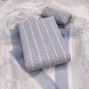 Classic Sky Blue Pure Cotton Dress Material Featuring Intricate Weaving