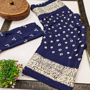 Navy Blue Bandhani Printed Chiffon Saree With Traditional Appeal