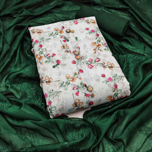 Graceful Light Grey Floral Printed Linen Dress Material Perfect for Summer Outfits