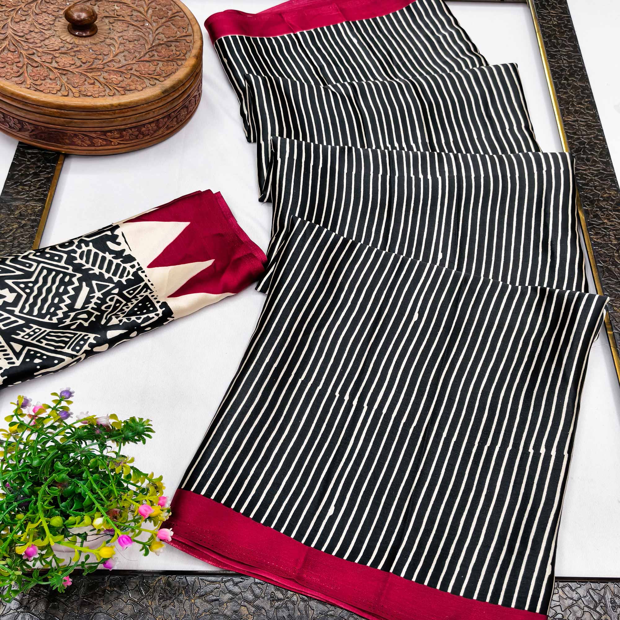 Black Crepe Silk Saree with Exquisite Ajrakh Pallu Detailing for Elegant Ethnic Styling