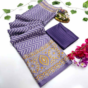 Chic Purple Crepe Saree with Contemporary Striped Print for Party and Festive Wear