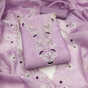 Lavender Art Silk Dress Material With Graceful Floral Thread Embroidery & Sparkling Sequins