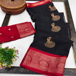 Festive Black Dola Silk Saree Enhanced with Ornate Zari Weaving