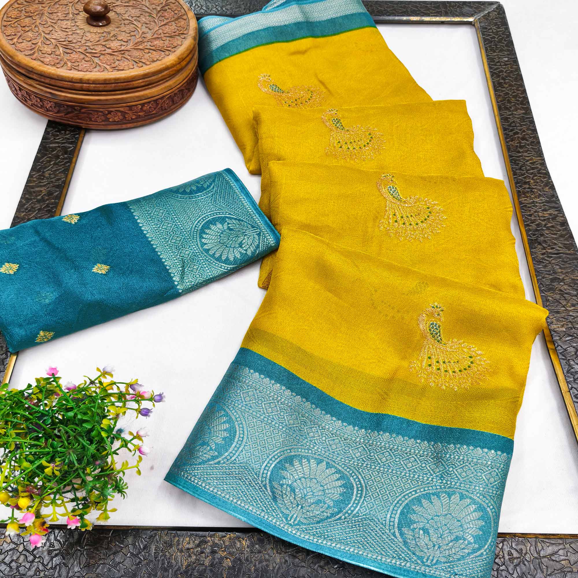 Festive Yellow Dola Silk Saree Enhanced with Ornate Zari Weaving